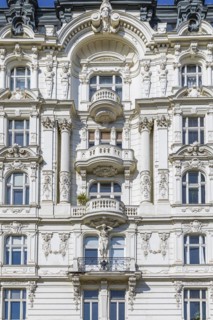 Baroque facade of a historic building on left Wienzeile