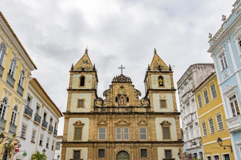 Old baroque church in Pelourinho square in the city of Salvador
