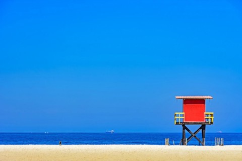 Rescue cabin on Copacabana beach on a sunny tropical day in the city of Rio de Janeiro