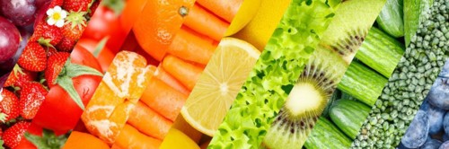 Fruit and vegetables background fresh fruits berries fruit as panorama collage in Stuttgart