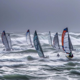 Windsurfer in stormy sea and wind