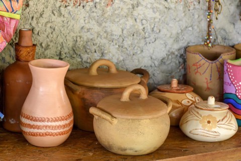 Typical Brazilian clay crafts painted in bright colors in the state of Minas Gerais