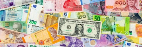 Money banknotes euro dollars currencies finances on travel background panorama pay pay banknotes in Stuttgart