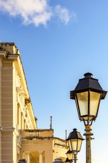 Old metal public lighting lantern in the streets of Pelourinho in Salvador