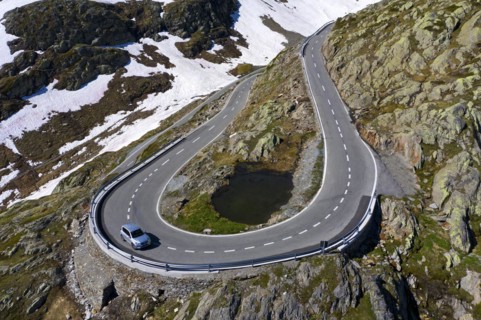 Hairpin bend on the pass road to the Great St. Bernard Pass