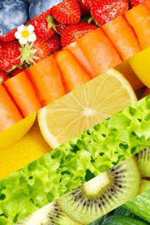 Fruit and vegetables background fresh fruit berries fruit as collage in Stuttgart