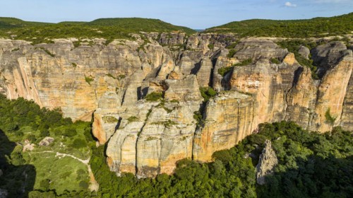 Aerial of the Sandstone cliffs in the Unesco site Serra da Capivara National Park