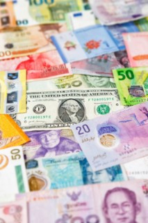 Money banknotes euro dollars currencies finances on travel background pay pay banknotes in Stuttgart