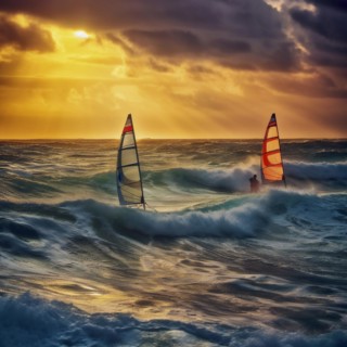 Windsurfer in stormy sea and wind