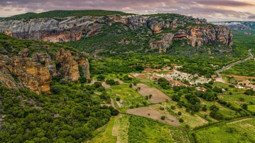 Aerial of the Sandstone cliffs in the Unesco site Serra da Capivara National Park