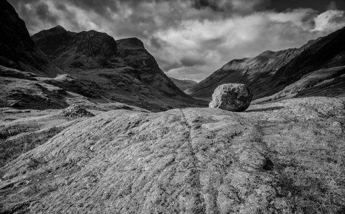 View of the Three Sisters in black and white
