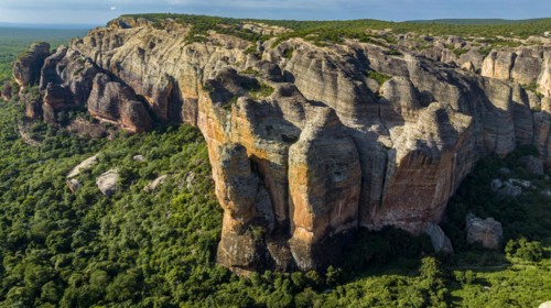 Aerial of the Sandstone cliffs in the Unesco site Serra da Capivara National Park