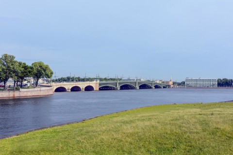 View of the old city of St. Petersburg with its architecture on the banks of the river Neva