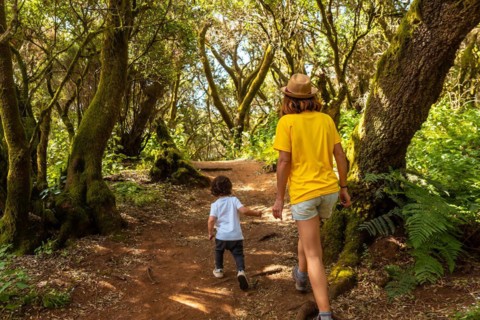 Mother and son walking in La Llania on El Hierro