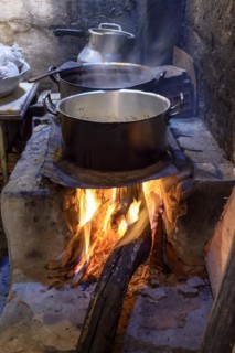 Traditional Brazilian food being prepared on old