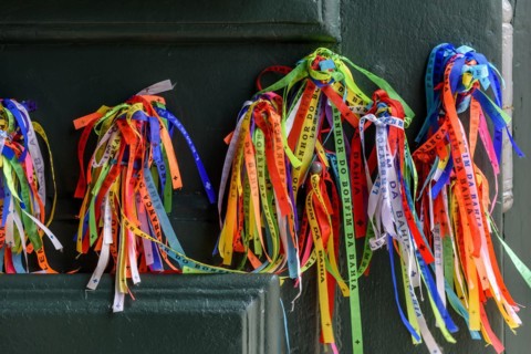 Famous and colorful ribbons of our lord do Bonfim which is believed to bring luck and are traditional in the city of Salvador in Bahia.