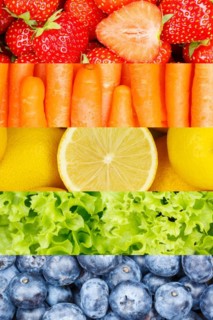 Fruit and vegetables background fresh fruit berries fruit as collage in Stuttgart