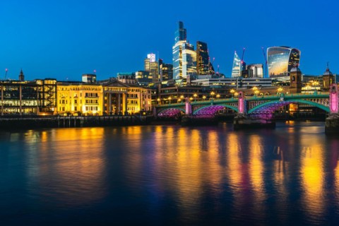 Southwark Bridge ane Skyscrapers over River Thames