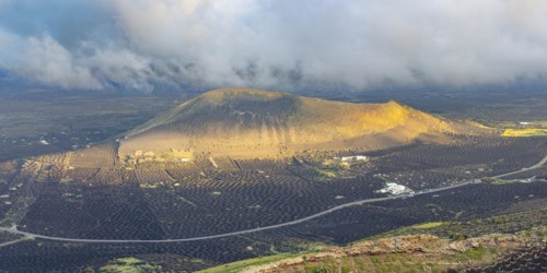 Panorama from Montana de Guardilama to Montana Diama and the wine-growing area of La Geria