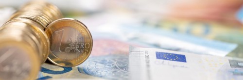 One euro Coin Save Money Finance Pay with Text Free Space Panorama in Stuttgart