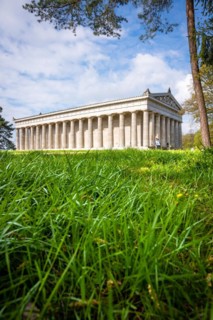 Historic Valhalla building in spring