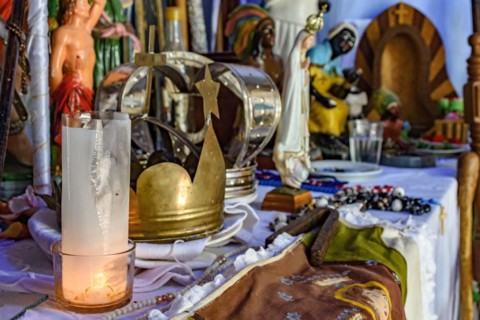 Brazilian religious altar mixing elements of umbanda