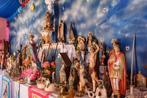 Brazilian religious altar mixing elements of umbanda