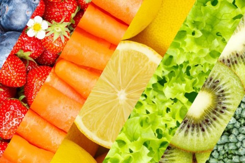 Fruit and vegetables background fresh fruit berries fruit as collage in Stuttgart