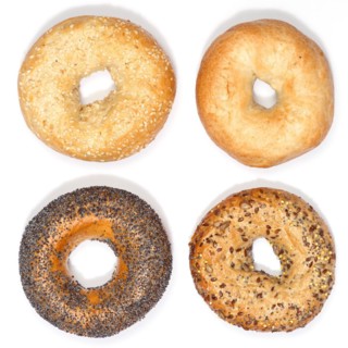Different bagels sandwich for breakfast bagel from above cut out on white background in Stuttgart