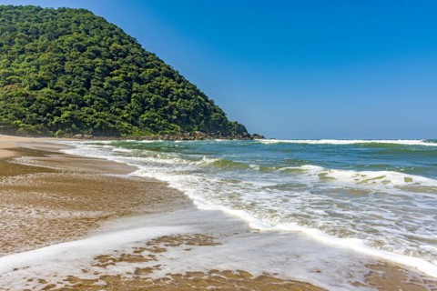 Beautiful deserted beach in Bertioga on the coast of Sao Paulo state