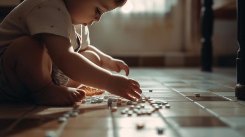 A young toddler has found some prescription pills at home