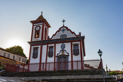 Facade of an old baroque church in the historic town of Diamantina in Minas Gerais