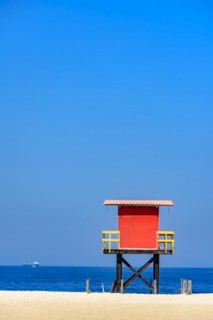 Rescue cabin on Copacabana beach on a sunny tropical day in the city of Rio de Janeiro