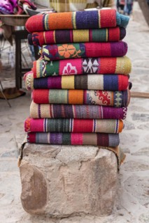 Pile of typical handmade fabrics from northern Argentina