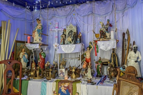 Brazilian religious altar mixing elements of umbanda