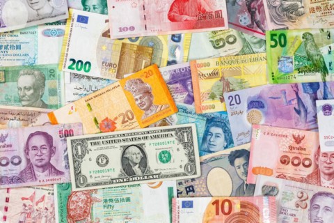 Money banknotes euro dollars currencies finances on travel background pay pay banknotes in Stuttgart