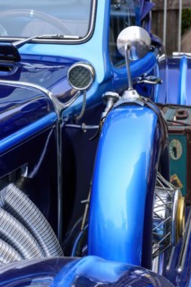 Detail of ancient blue car in perfect condition