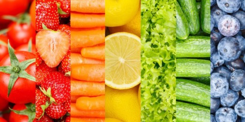 Fruit and vegetables background fresh fruits berries fruit panorama as collage in Stuttgart