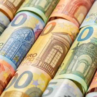 Euro banknotes save money finances background pay pay banknotes square in Stuttgart