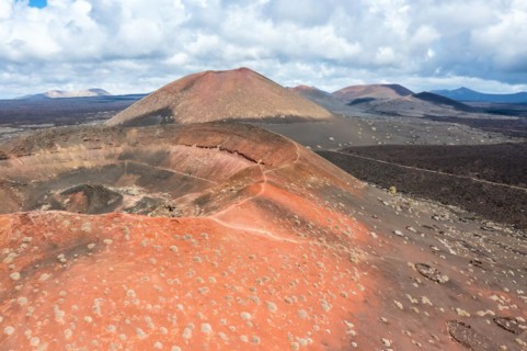Volcanoes in Timanfaya National Park in the Canary Islands Aerial view on the island of Lanzarote