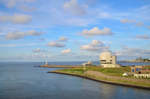 Part of harbor with ocean at Den Helder in the Netherlands on summer day