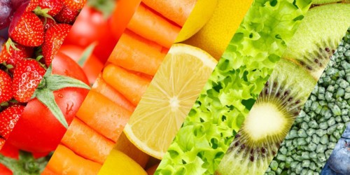 Fruit and vegetables background fresh fruits berries fruit as panorama collage in Stuttgart