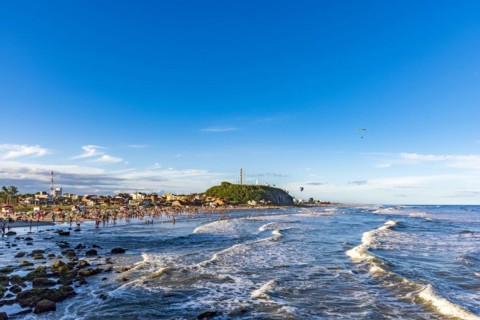 Summer sunset on the beach in the city of Torres on the coast of Rio Grande do Sul