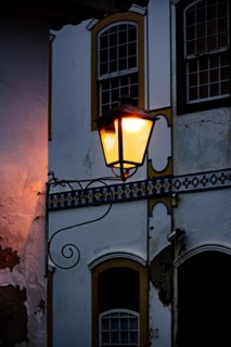 Old metal street lamp and colonial style in the historic city of Paraty on the coast of Rio de Janeiro