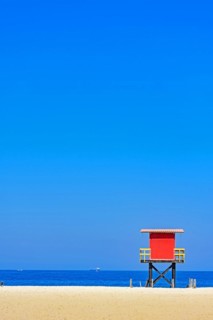 Rescue cabin on Copacabana beach on a sunny tropical day in the city of Rio de Janeiro