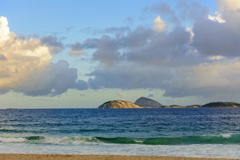 View of Cagarras islands in front off Ipanema beach in Rio de Janeiro
