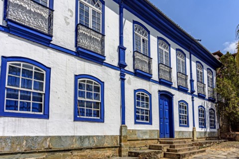 Facade of famous historic house in colonial style in the city of Diamantina in Minas Gerais