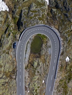 Hairpin bend on the pass road to the Great St. Bernard Pass