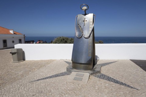 Sculpture in honour of St Vincent of Saragossa at the historic lighthouse at Cape Cabo de Sao Vicente