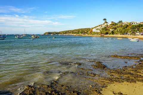 Panaroma of downtown Buzios in Rio de Janeiro with the sea